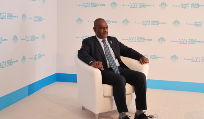 PM Manele meeting the Dubai media following the panel discussion on Preparedness and Response to Environmental and Economic Crises