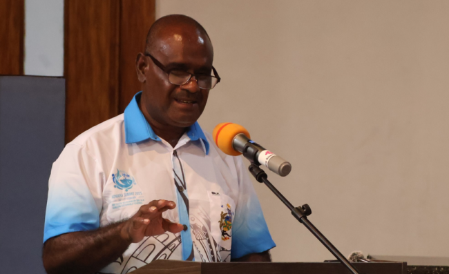 Prime Minister Hon. Jeremiah Manele speaking during the Honiara Summit welcome dinner