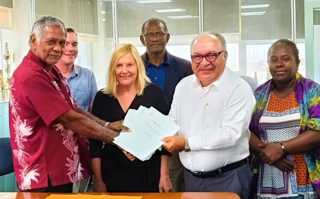 Sir Dr. Jimmie Rodgers and the O’Neill Remington Group’s Hon. Peter O’Neill, signed a memorandum of understanding (MOU)