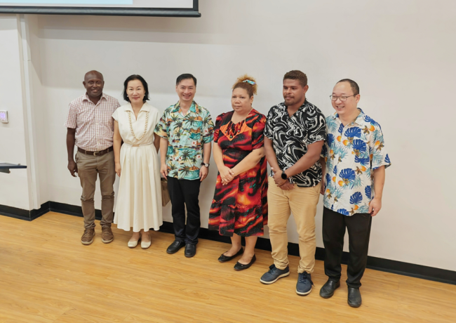 Ambassador Cai and Chinese Embassy officiaks with Minister Tuki and USP Honiara Campus reps