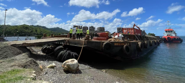 Barge loaded with materials for Auki road tar seal project arrive in Auki