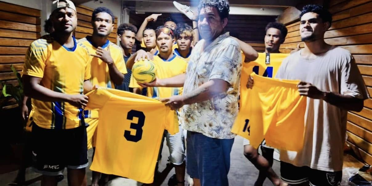 MOI Futsal Team members receive uniforms from a MOI Constituency Officer last week. Photo by MOI Constituency Office