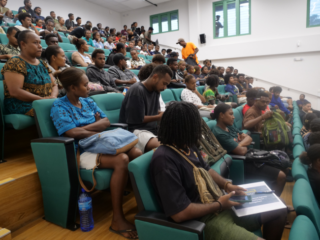 USP students listening to speeches at the opening of the Chinese Film Festival. Photo by IAN LADDS OSO