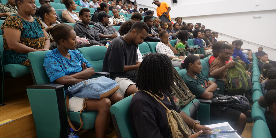 USP students listening to speeches at the opening of the Chinese Film Festival. Photo by IAN LADDS OSO
