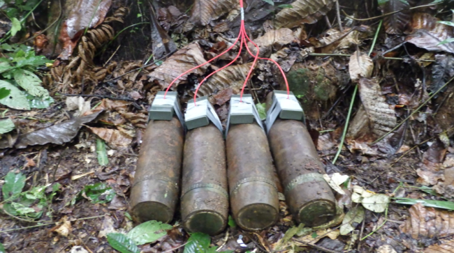 UXO’s set up for disposal using explosives
