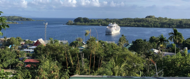 A cruise boat inside the Gizo Harbour