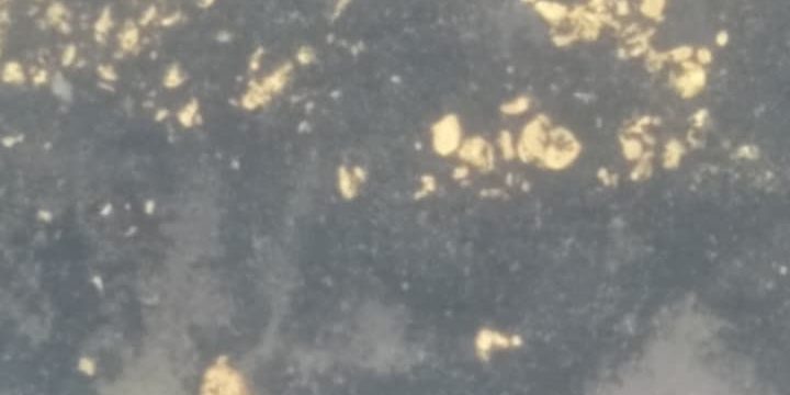 Gold ashes with black sand before refined.