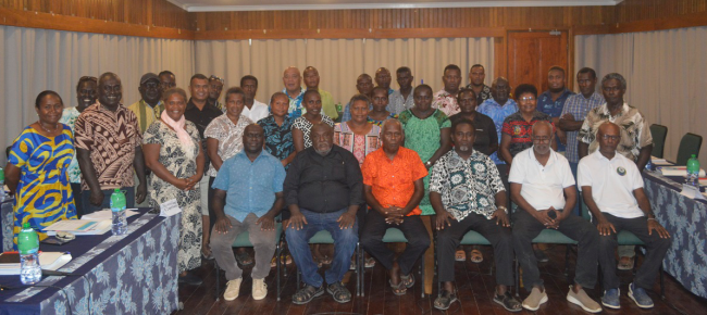 Group photo of MERHD Officers WP Education Providers, School leaders and WPG representatives at the training session held at the Chacha building in Gizo WP