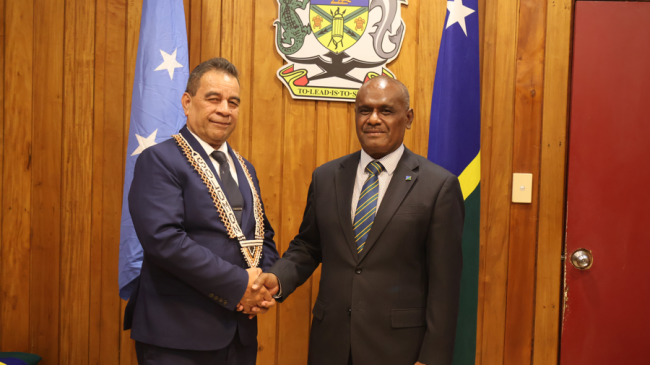 Prime Minister Jeremiah Manele, MP, and His Excellency Carson Sigrah