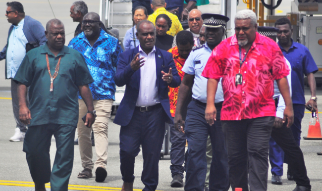 Prime Minister Jeremiah Manele has been escorted by his Deputy Bradley Tovosia, other cabinet ministers and his senior staff at the PM Office.