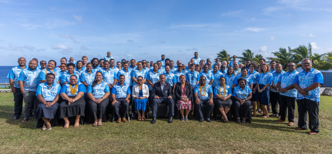 FFC Officials at the Opening of the FFC Annual Officials 138th Meeting on 9 May 2025 in Niue. Pictured in the centre of the group photo is the Niue Prime Minister Hon Dalton Tagelagi