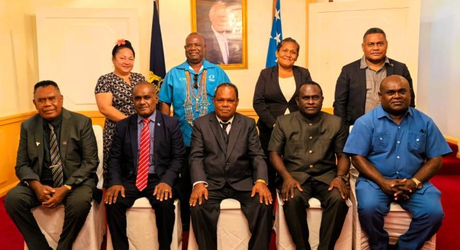 Hon Harry Kuma and Hon Jamie Vokia after swearing in ceremony at the government house