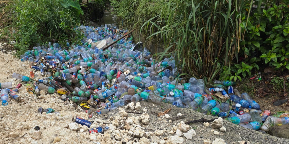 Plastic wastes at drain at a community in Honiara