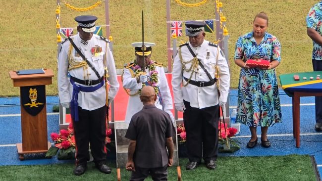 GG officiating at the ceremony to knight Sir Waita Ben Tabusasi