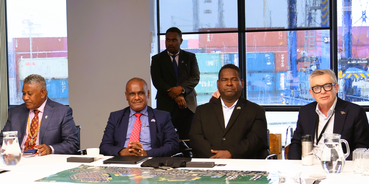 PM Manele, Hon. Tei’ifi, H.E Avui and Port of Auckland Chief Executive Roger Gray