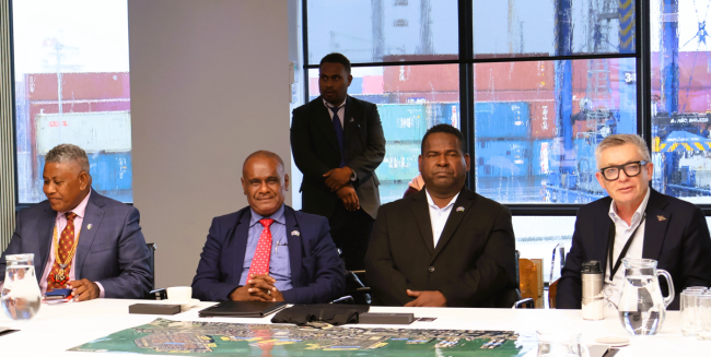 PM Manele, Hon. Tei’ifi, H.E Avui and Port of Auckland Chief Executive Roger Gray