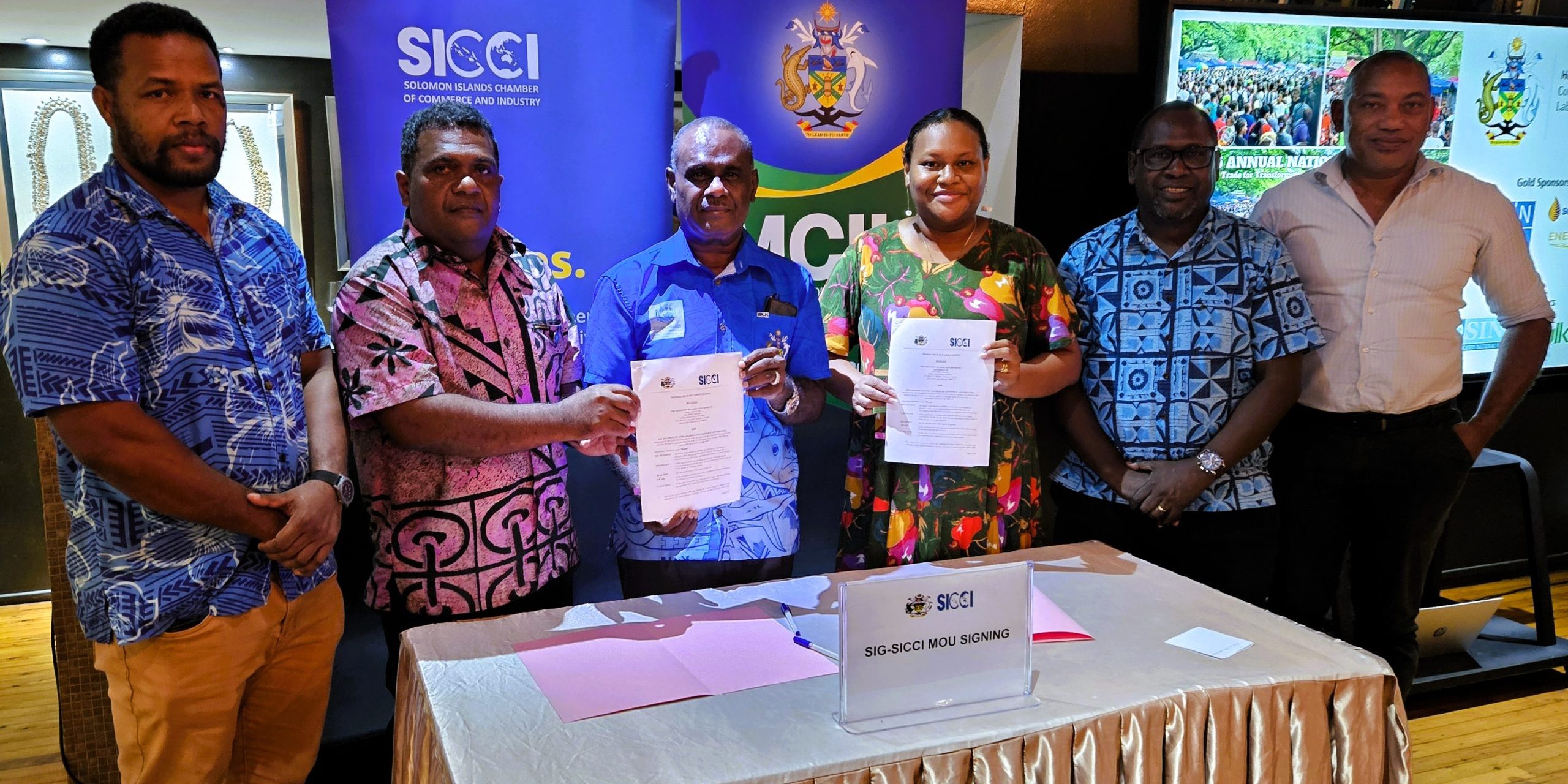 PM Manele and Minister Commerce, Hon. Manemahaga, PS Mesepitu, SICCI Chairlady, Ms. Namoi, SICCI CEO, Mr. Dolarii and SICCI Board Member, Mr Denty