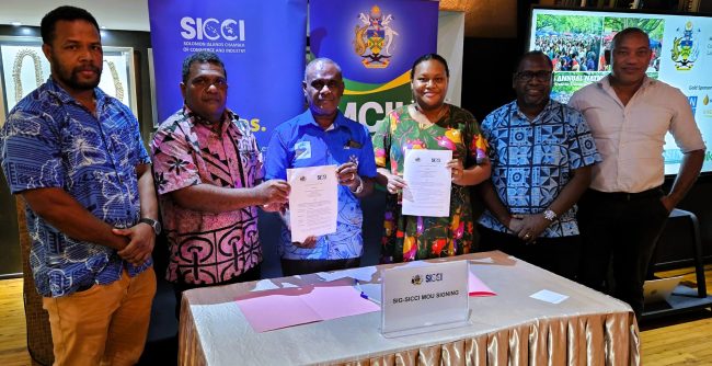 PM Manele and Minister Commerce, Hon. Manemahaga, PS Mesepitu, SICCI Chairlady, Ms. Namoi, SICCI CEO, Mr. Dolarii and SICCI Board Member, Mr Denty