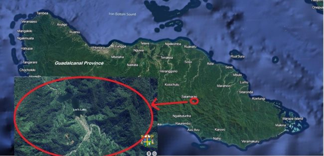 Map of Guadalcanal highlighting Kolobora in East Central Guadalcanal, the location of the newly established parish under the Catholic Archdiocese of Honiara