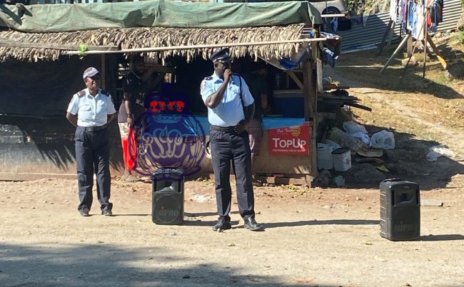 NCPD officers conduct an awareness talk at Karaina market in West Honiara.