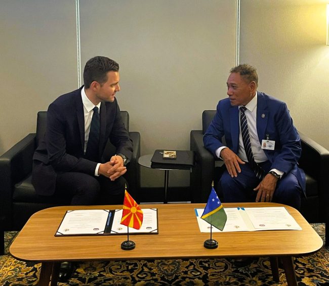 In a discussion, Minister of Foreign Affairs and External Trade of Solomon Islands, Hon Peter Shanel and Minister of North Macedonia, Hon Timčo Mucunski