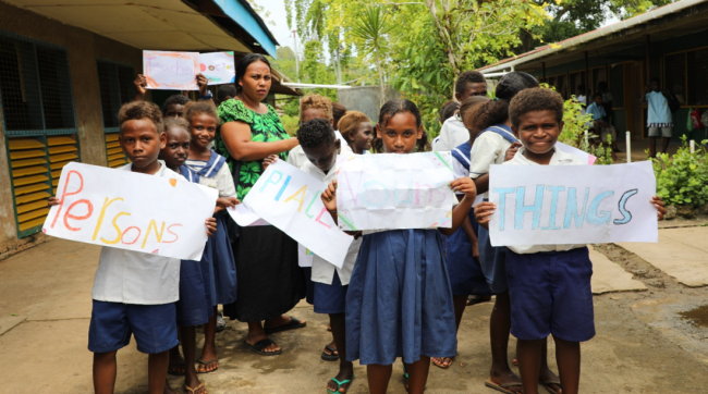 One of the primary classes is preparing to go on stage for a performance.