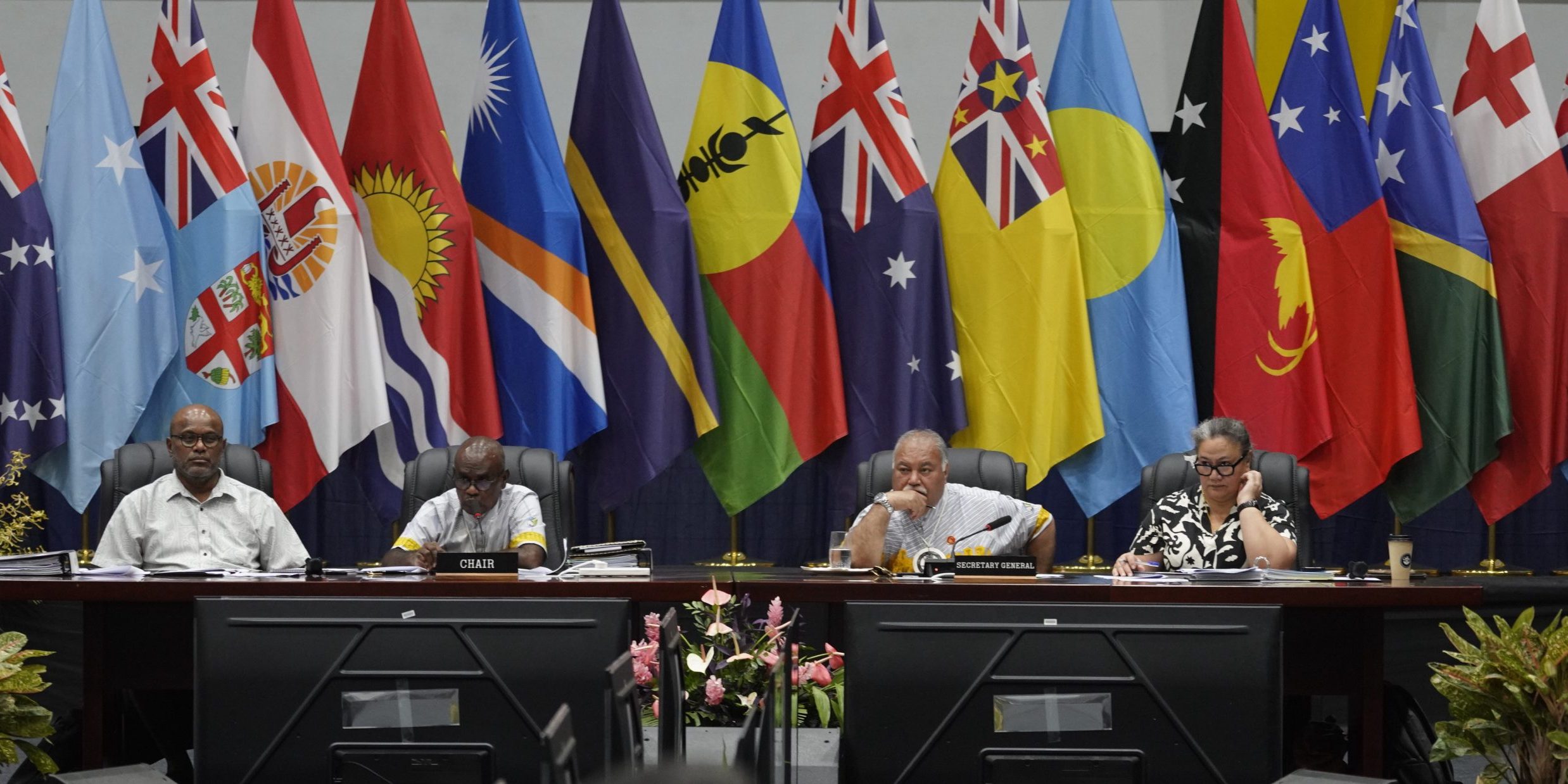 Pacific Islands Forum Chair Solomon Islands Prime Minister Hon. Jeremiah Manele at the Leaders Dialogue with CROP Heads. Photo – FFA