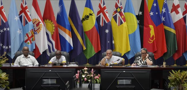 Pacific Islands Forum Chair Solomon Islands Prime Minister Hon. Jeremiah Manele at the Leaders Dialogue with CROP Heads. Photo – FFA