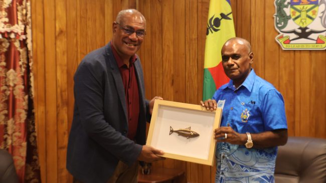 Prime Minister Honourable Jeremiah Manele, MP and President of New Caledonia Alcide Ponga