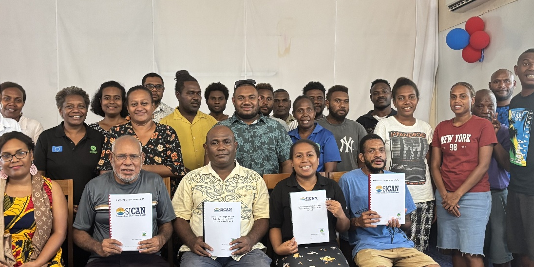 Solomon Islands Climate Action Network members celebrating the newly launched SICAN policies.