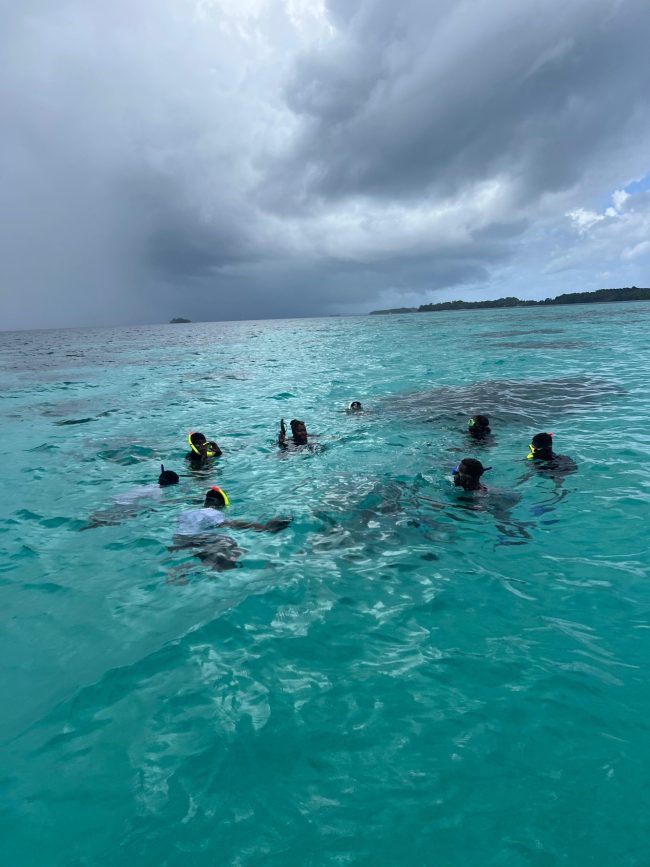 The students snorkelling observing Corals and Giant clam shell