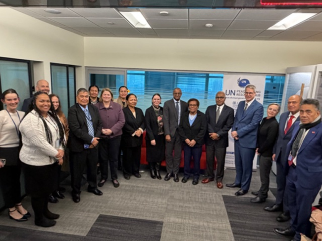 HE Jane Waetara with the three Resident Coordinators of the UN in the Pacific Mr. Dirk Wagener (4th from right), Mr. Mamadou Kane (7th from right), and Ms. Karla Robin Hershey (8th from right),