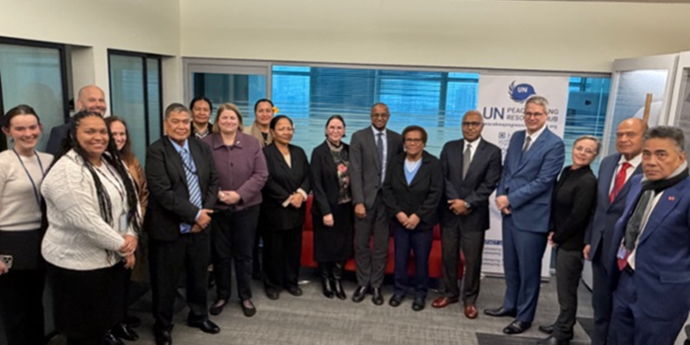 HE Jane Waetara with the three Resident Coordinators of the UN in the Pacific Mr. Dirk Wagener (4th from right), Mr. Mamadou Kane (7th from right), and Ms. Karla Robin Hershey (8th from right),