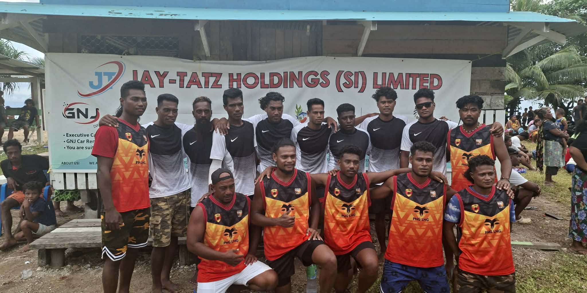 Men’s finalists. Nikumaroro in black:white jersey and J-Tatz in PNG (red) kumul jersey