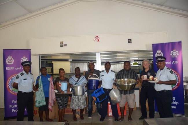 RAPPP advisor,RSIPF academy officers with the kitchen staffs showcase some of the donated items.